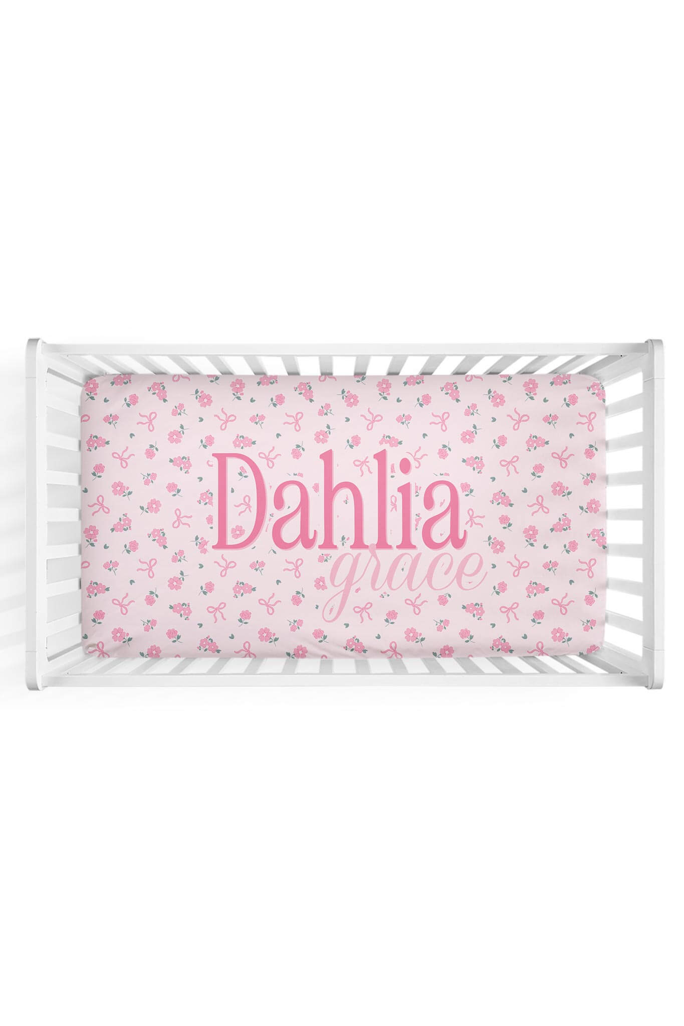 Ribbon & Roses Personalized Crib Sheet | Pink