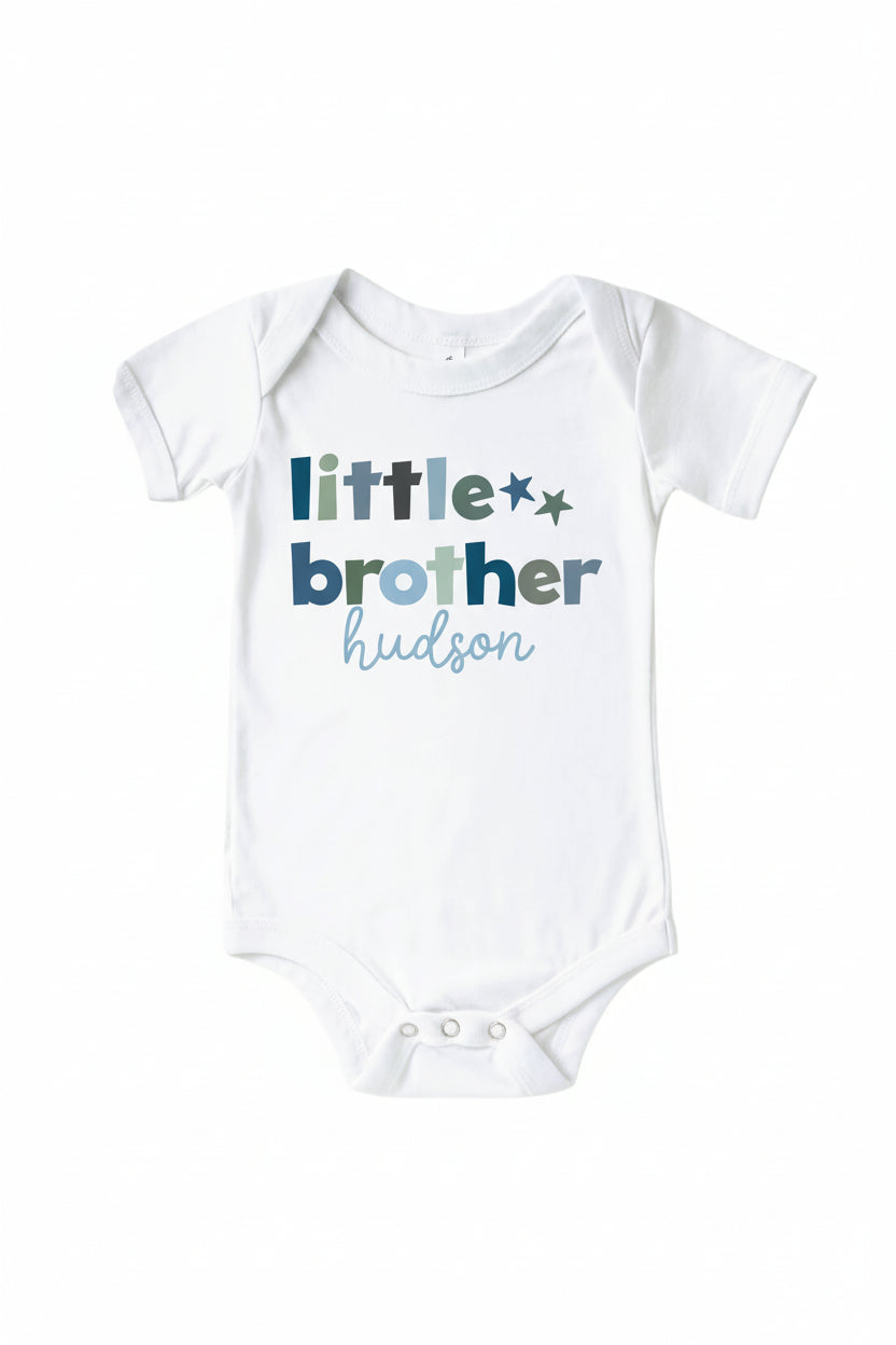 Personalized Little Sibling Graphic Bodysuit | White