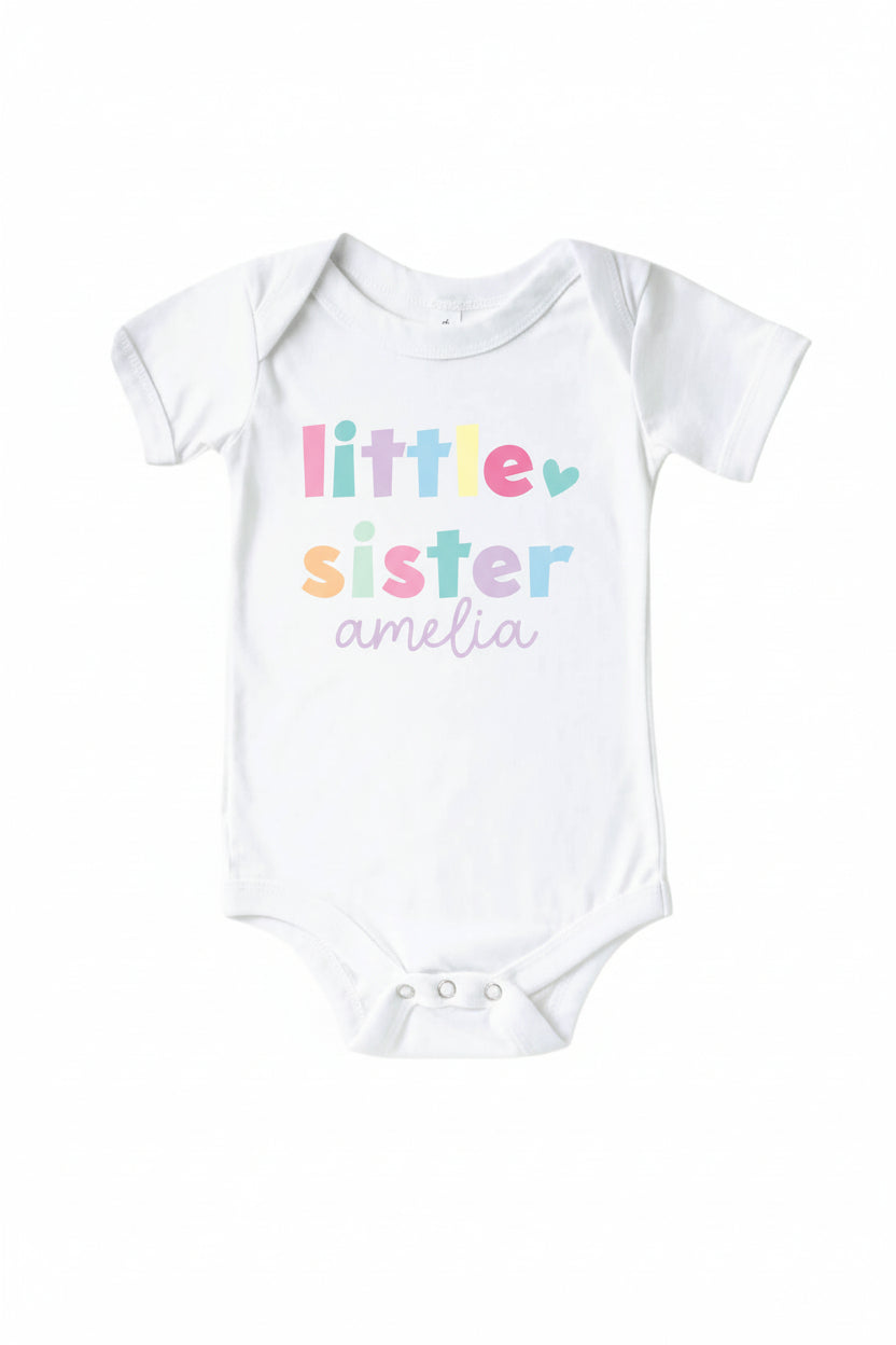 Personalized Little Sibling Graphic Bodysuit | White