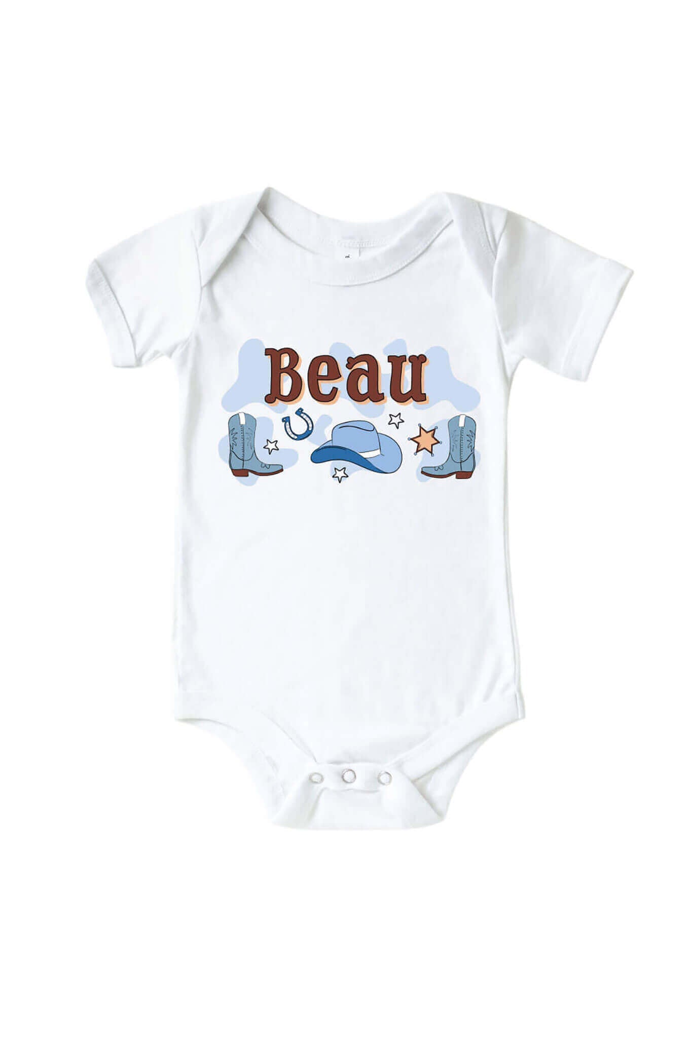 Personalized Rodeo Dreams Blue Graphic Bodysuit & Kids Tee | White