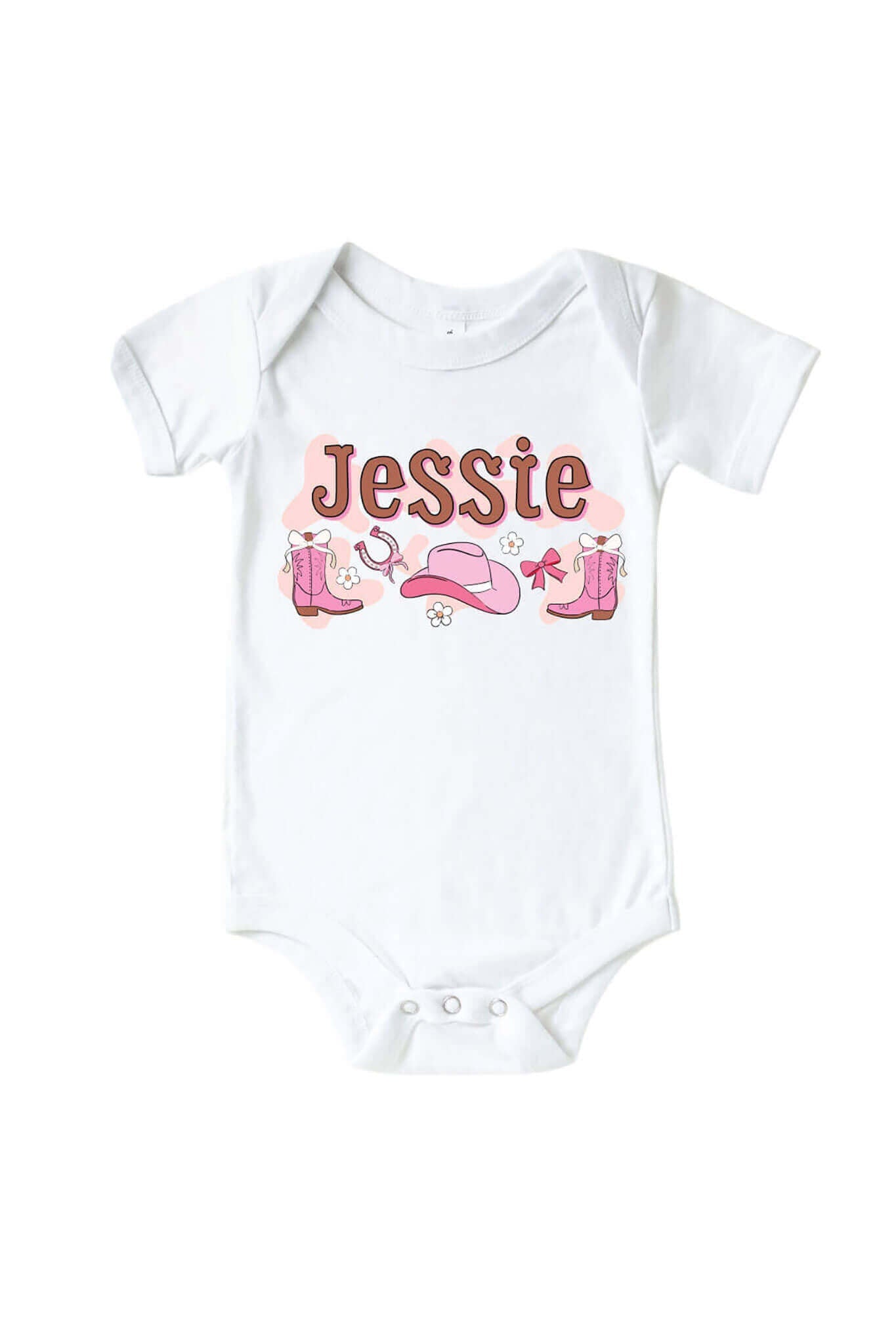 Personalized Rodeo Dreams Pink Graphic Bodysuit & Kids Tee | White