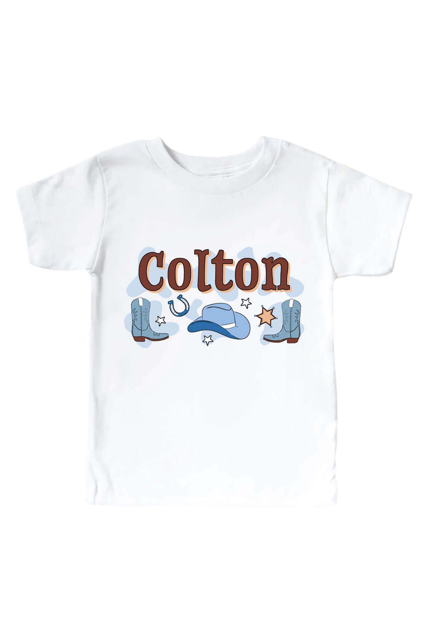 Personalized Rodeo Dreams Blue Graphic Bodysuit & Kids Tee | White