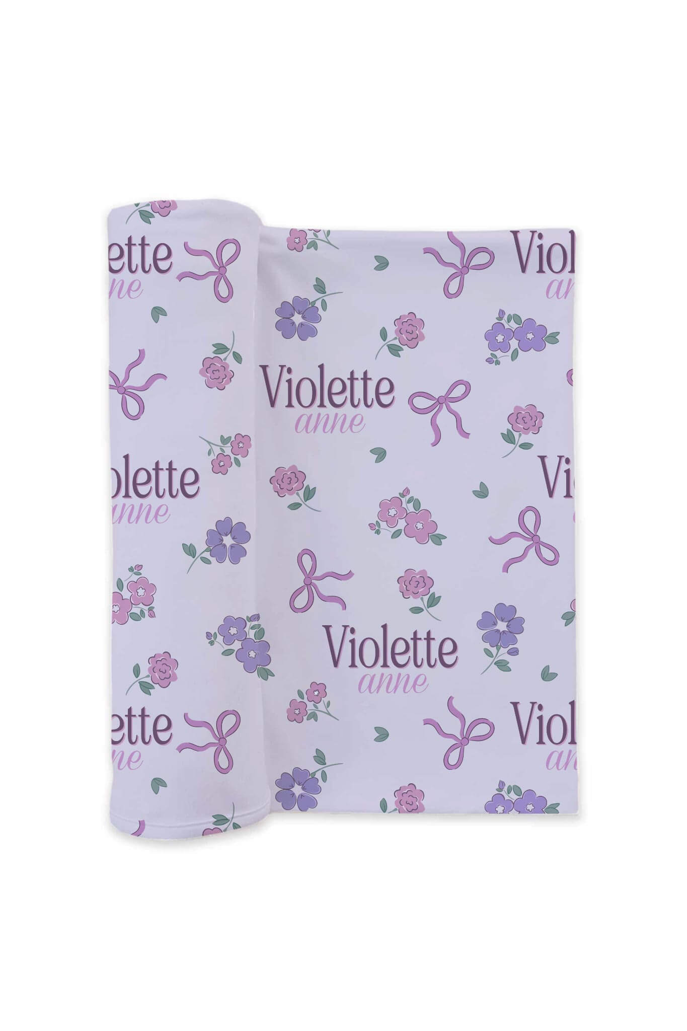Ribbon & Roses Personalized Swaddle Blanket | Purple