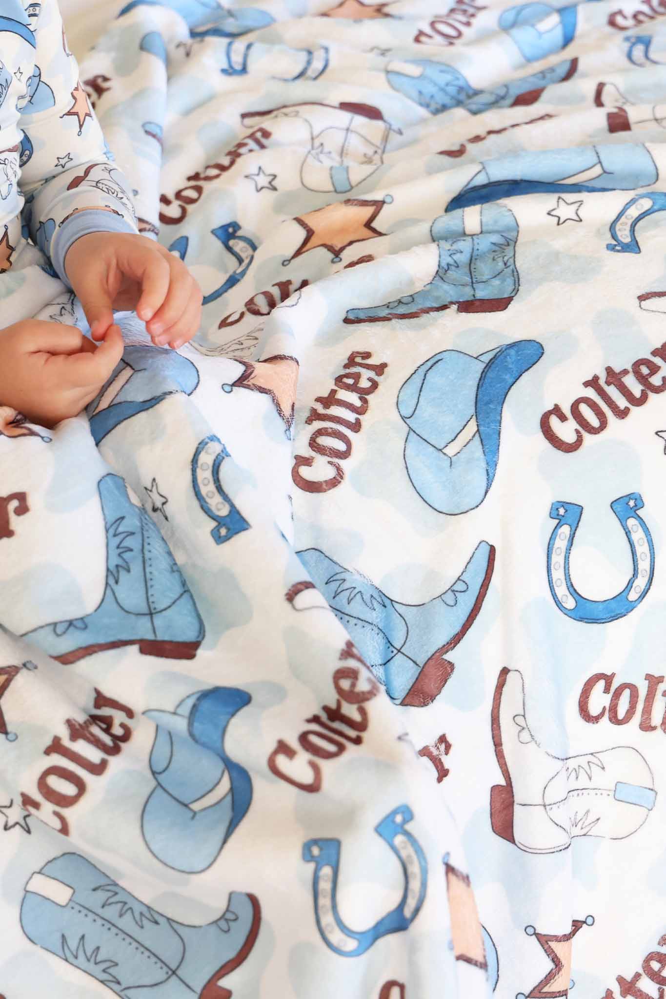 Rodeo Dreams Personalized Kids Blanket | Blue