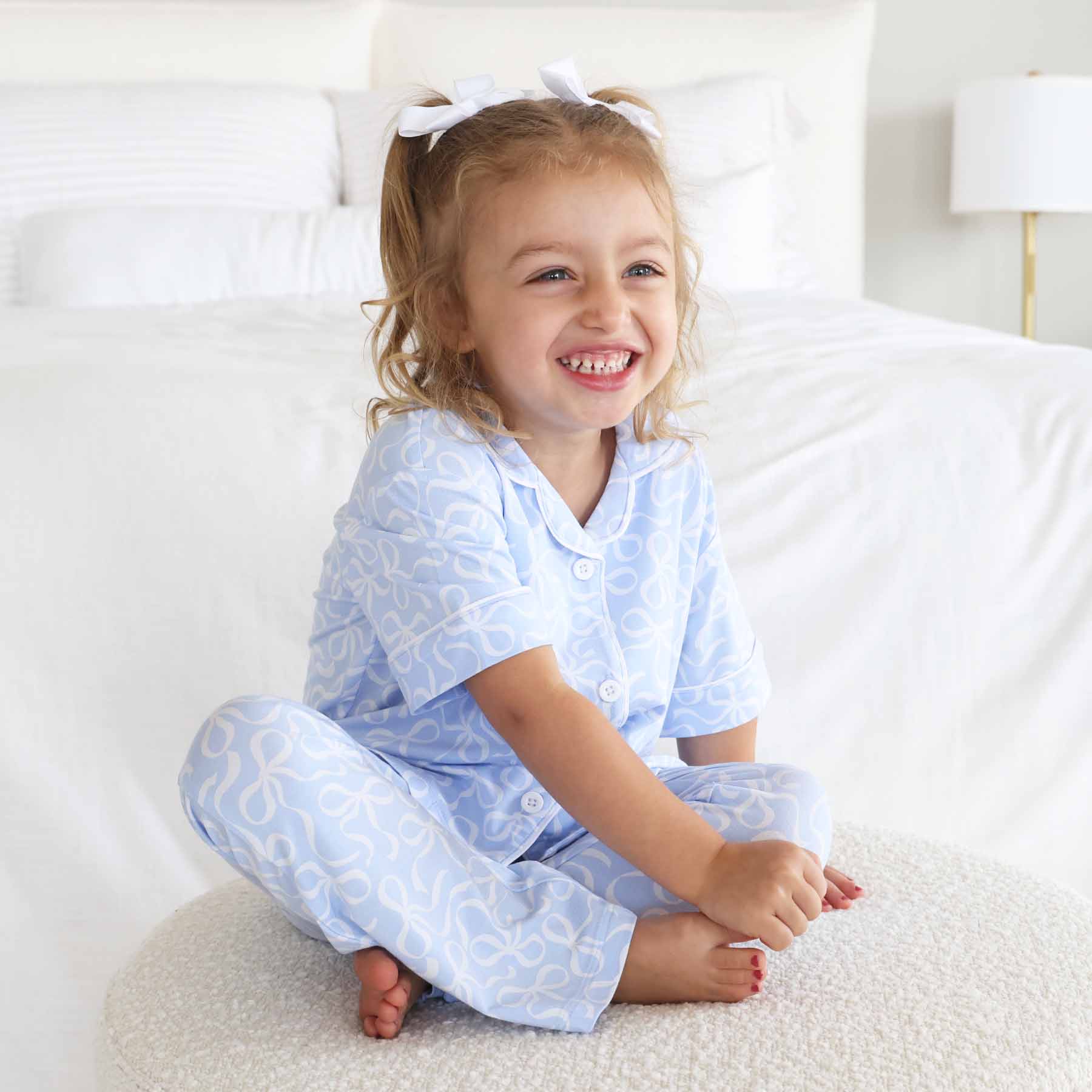 Girl's Two Piece Flare Lounge Set | Blue-tiful Bows
