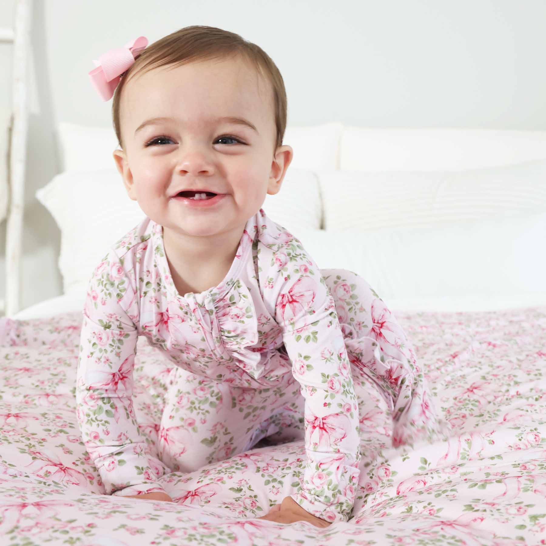 Bows in Bloom Ruffle Zipper Footie