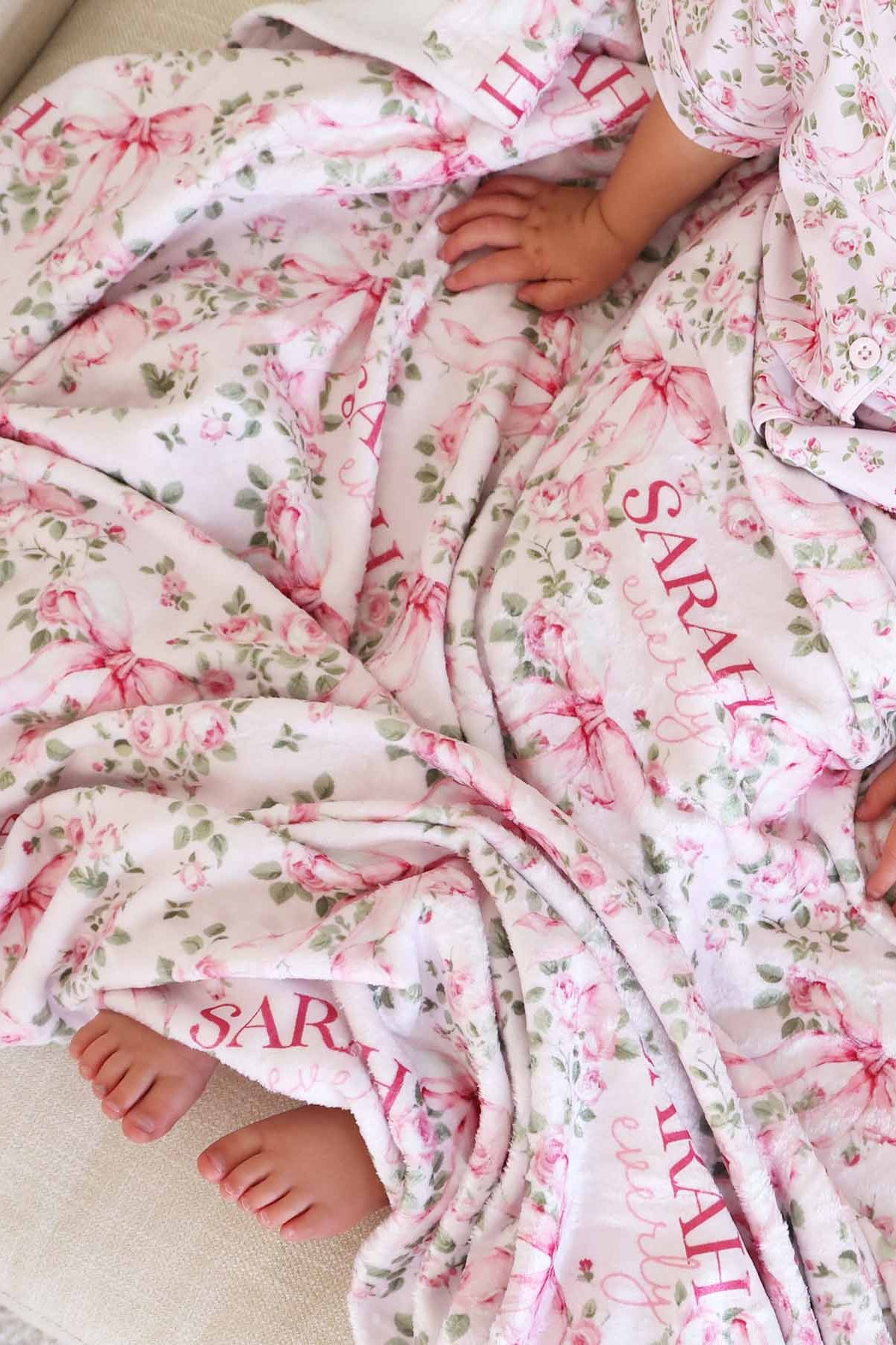 Bows in Bloom Personalized Kids Blanket