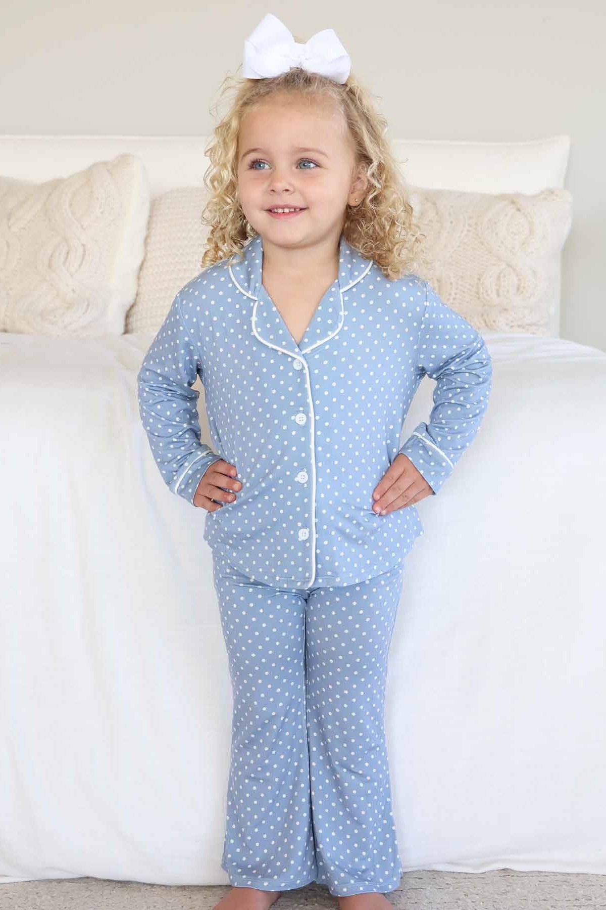 Girl's Two Piece Flare Lounge Set | Snuggle Spots Blue