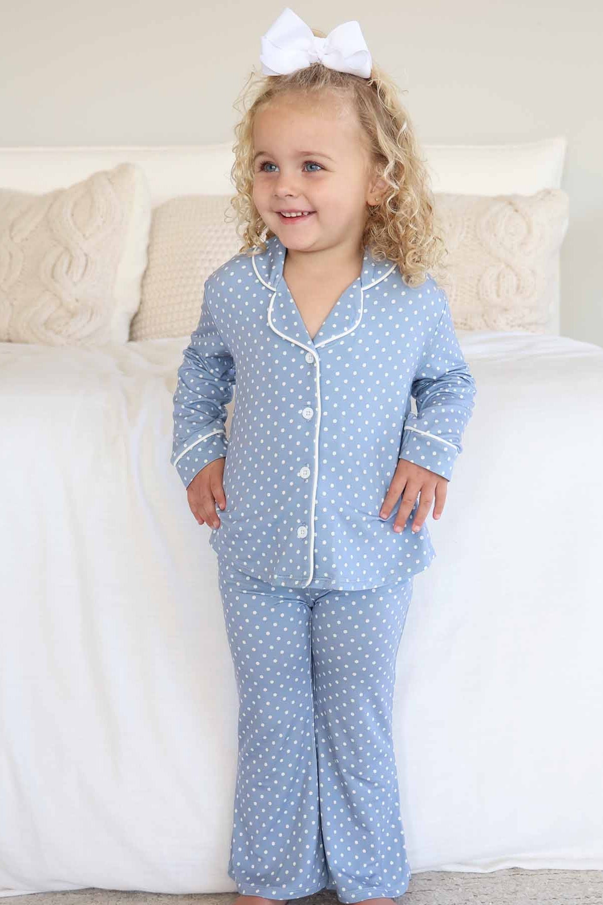 Girl's Two Piece Flare Lounge Set | Snuggle Spots Blue