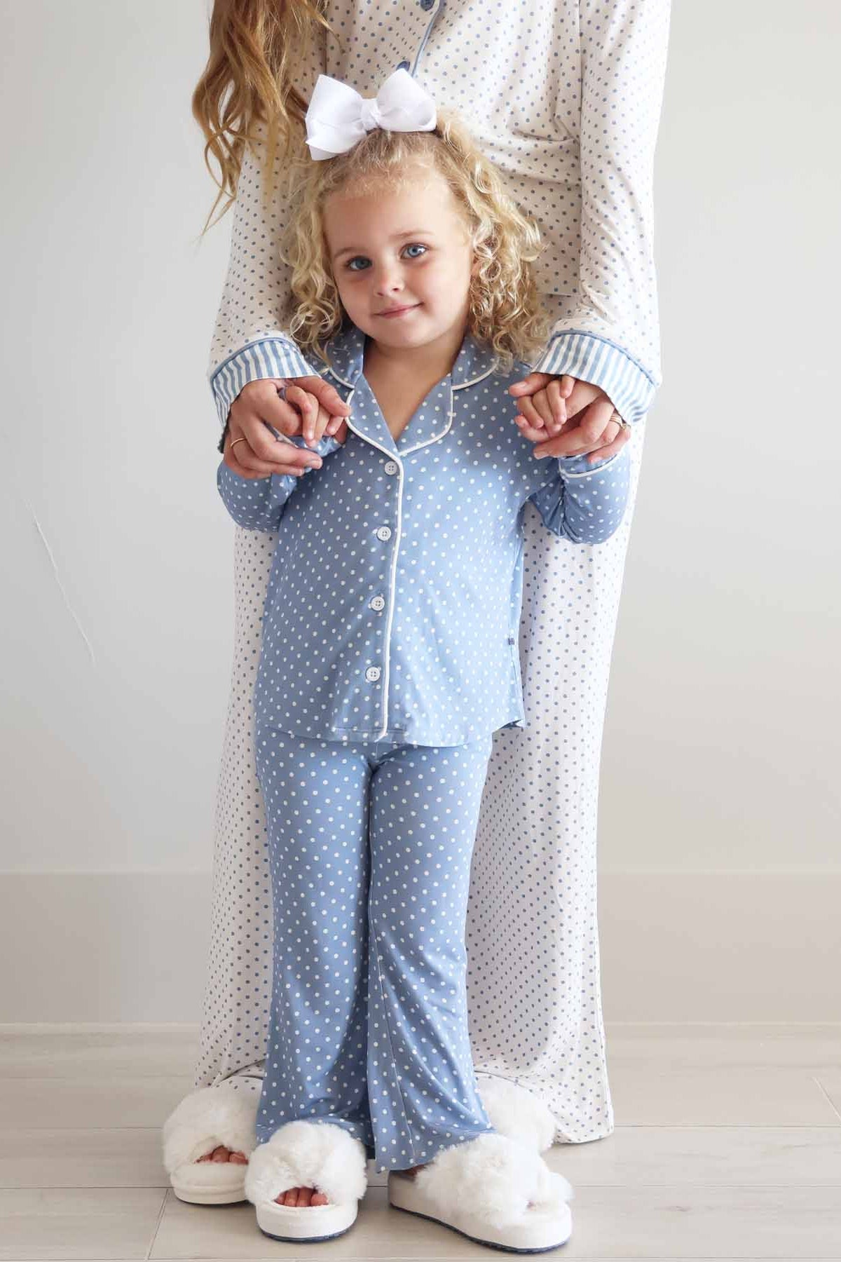 Girl's Two Piece Flare Lounge Set | Snuggle Spots Blue