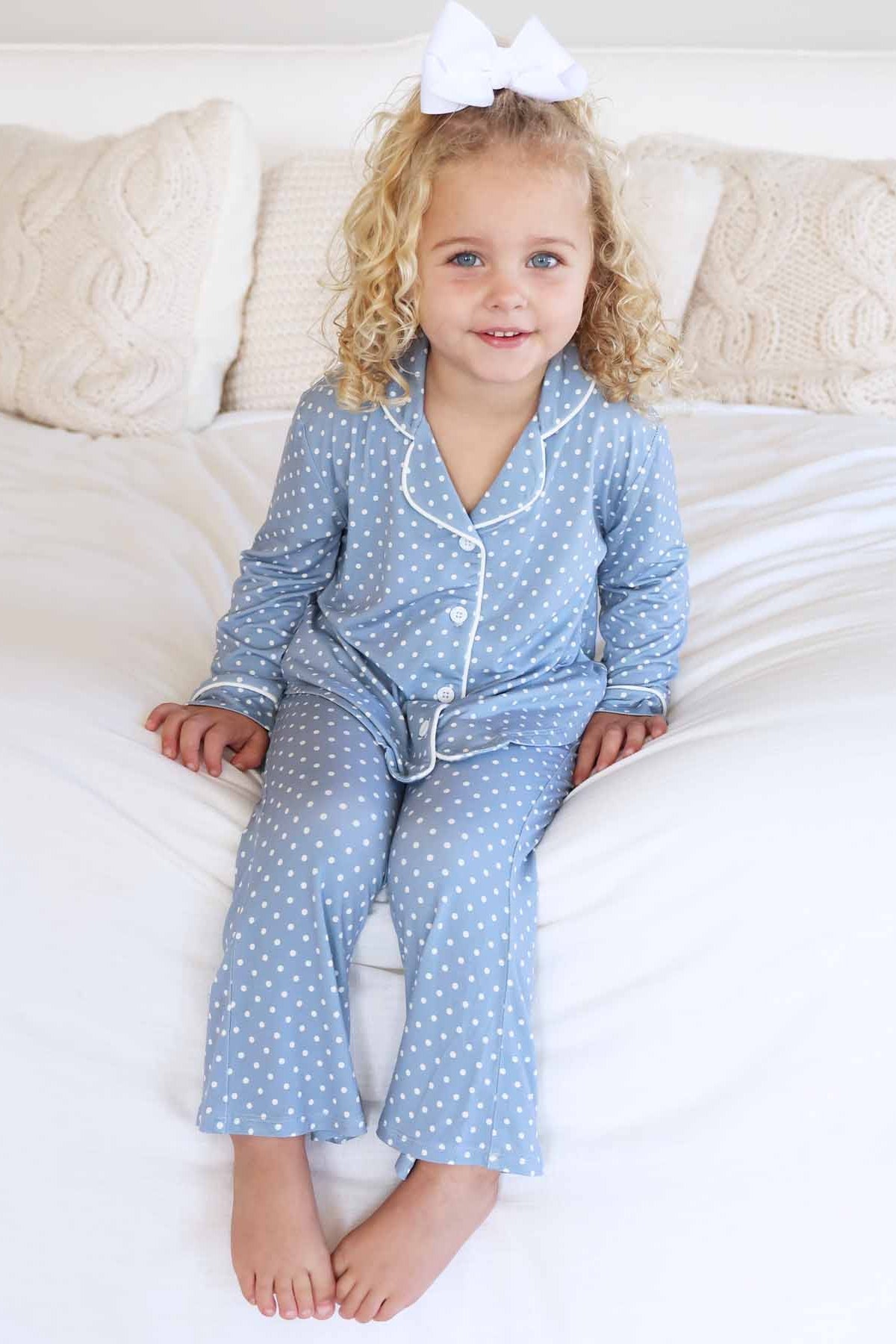 Girl's Two Piece Flare Lounge Set | Snuggle Spots Blue