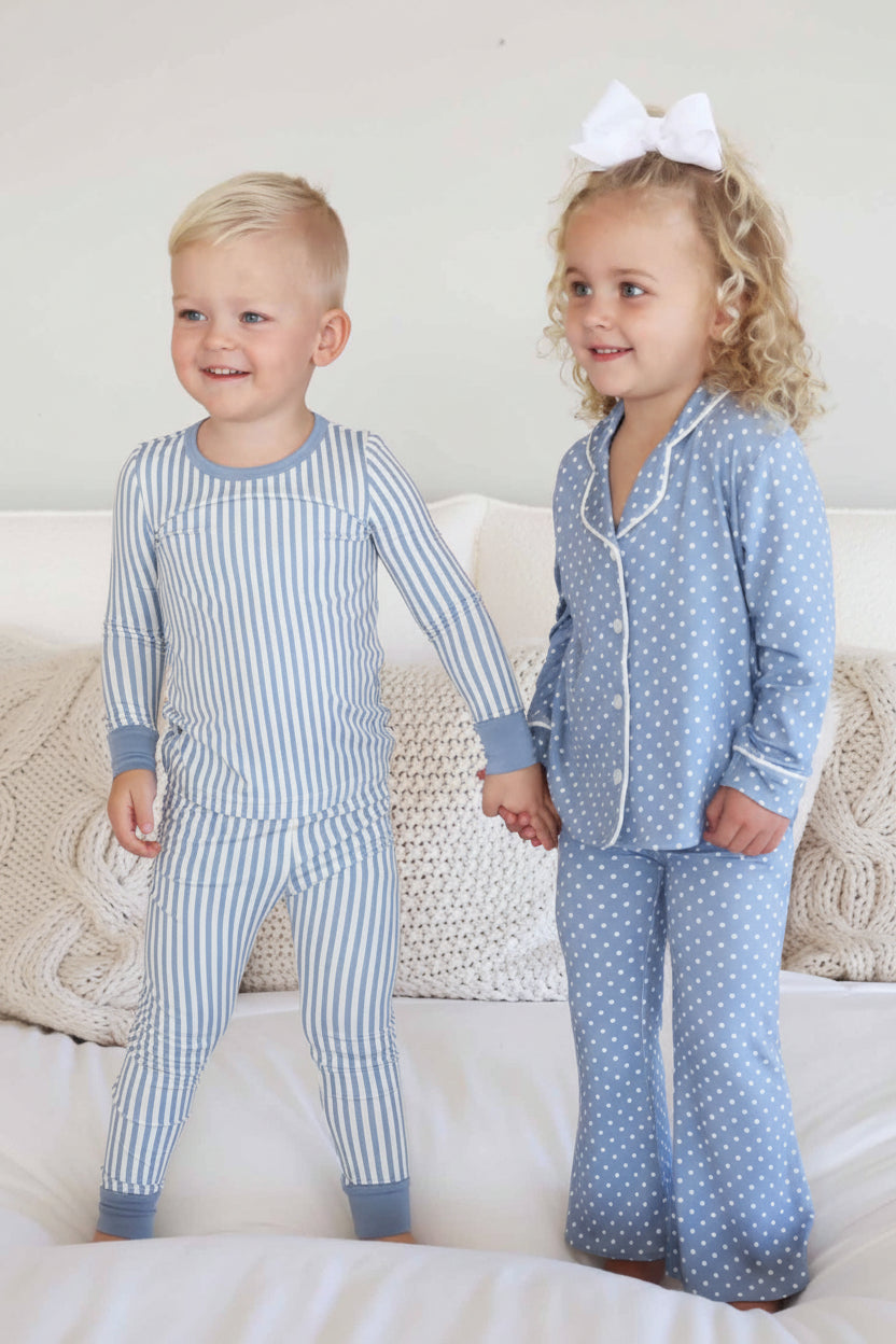 Girl's Two Piece Flare Lounge Set | Snuggle Spots Blue