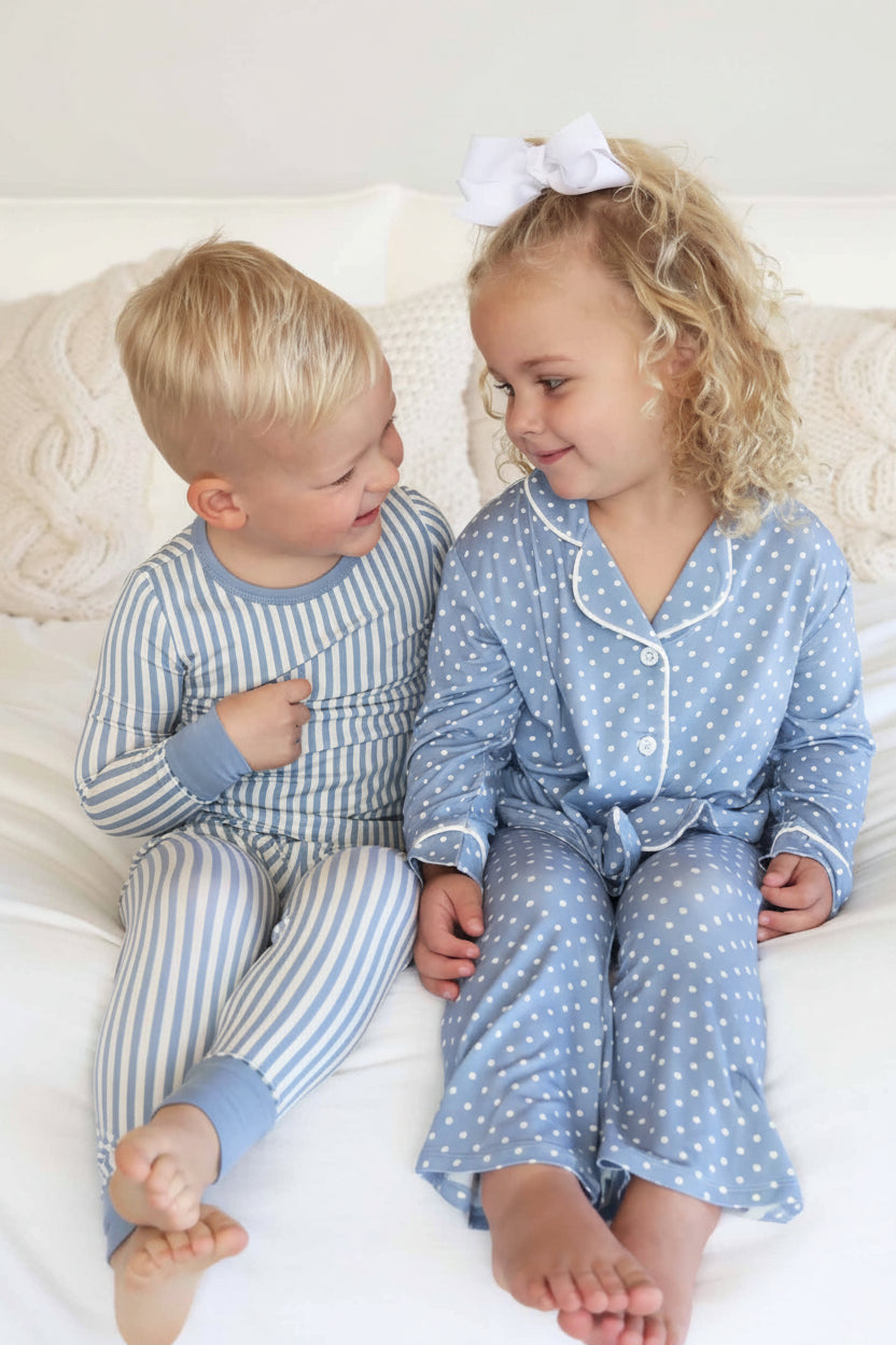 Girl's Two Piece Flare Lounge Set | Snuggle Spots Blue