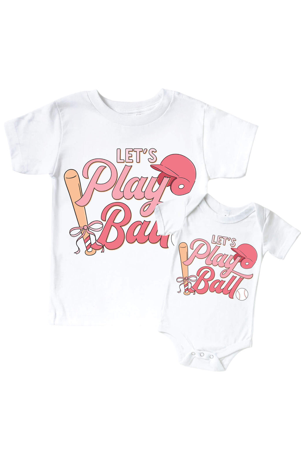 Let's Play Ball Pink Graphic Bodysuit & Kids Tee | White