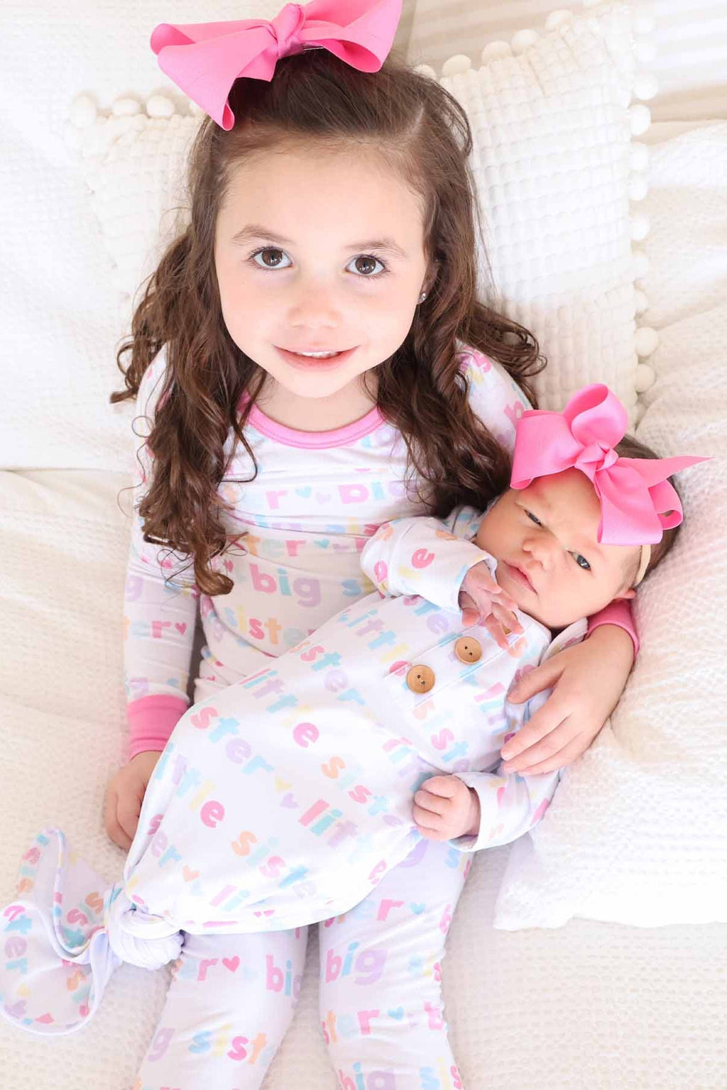 Little Sister Newborn Baby Knot Gown & Hat Set