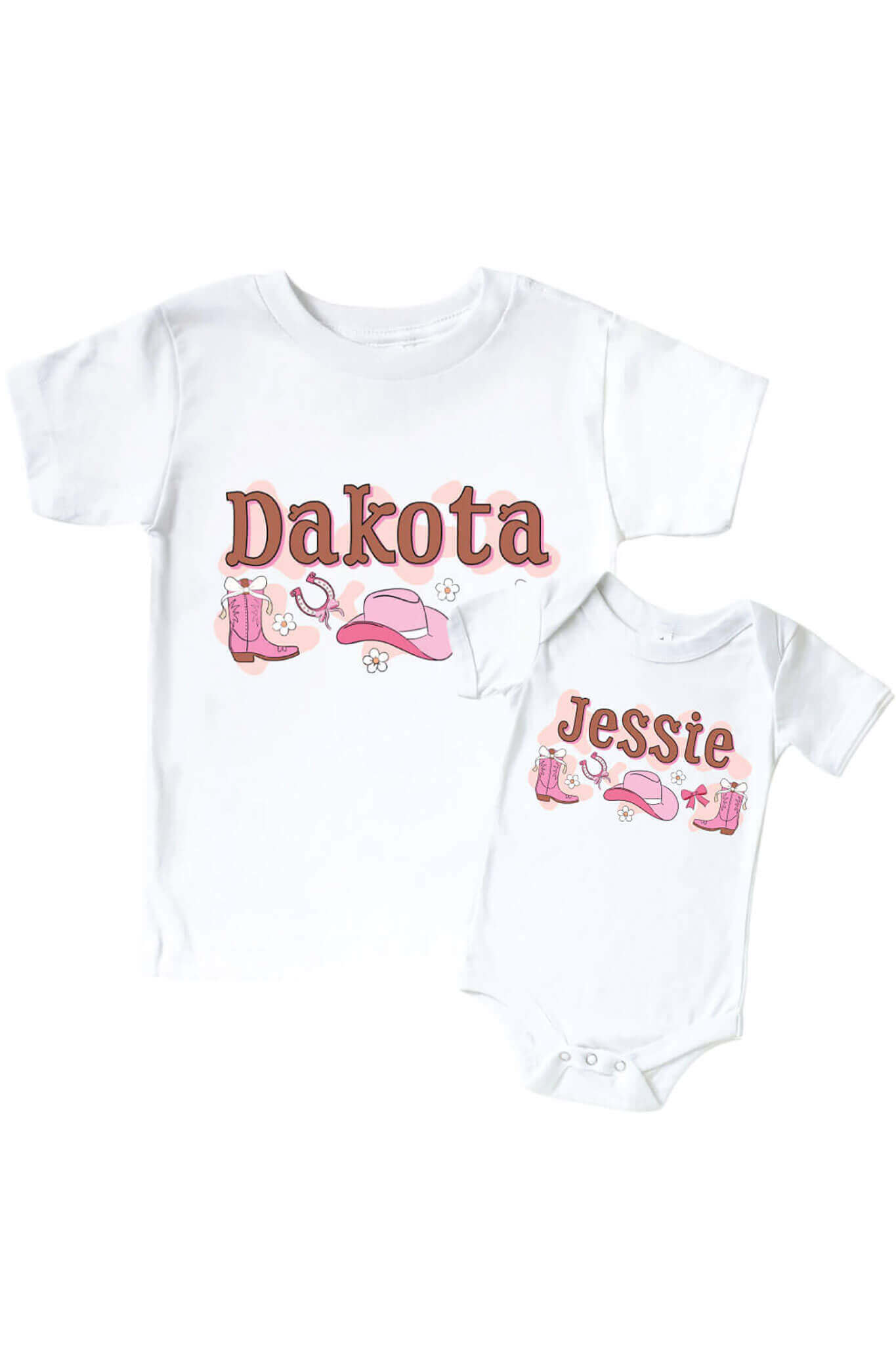 Personalized Rodeo Dreams Pink Graphic Bodysuit & Kids Tee | White