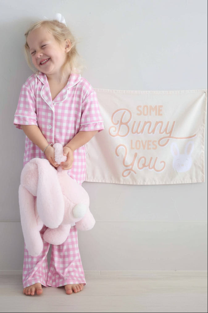 Girl's Two Piece Flare Lounge Set | Pink Gingham