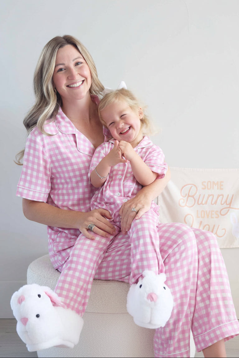 Girl's Two Piece Flare Lounge Set | Pink Gingham