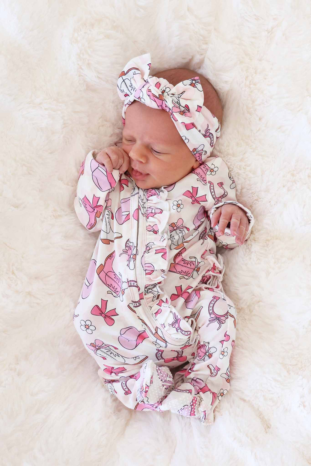 Rodeo Dreams Ruffle Zipper Footie | Pink