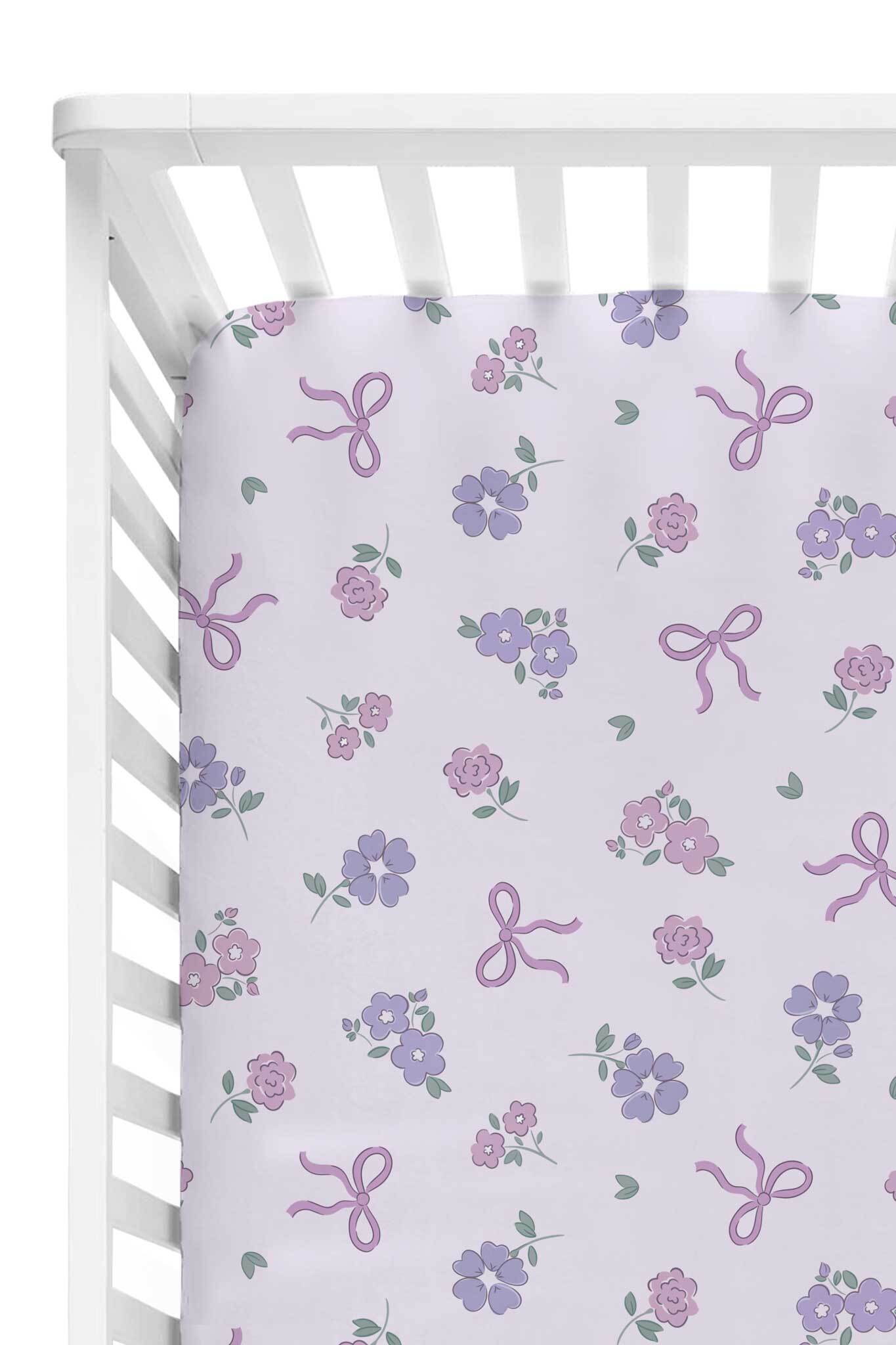 Ribbon & Roses Crib Sheet | Purple