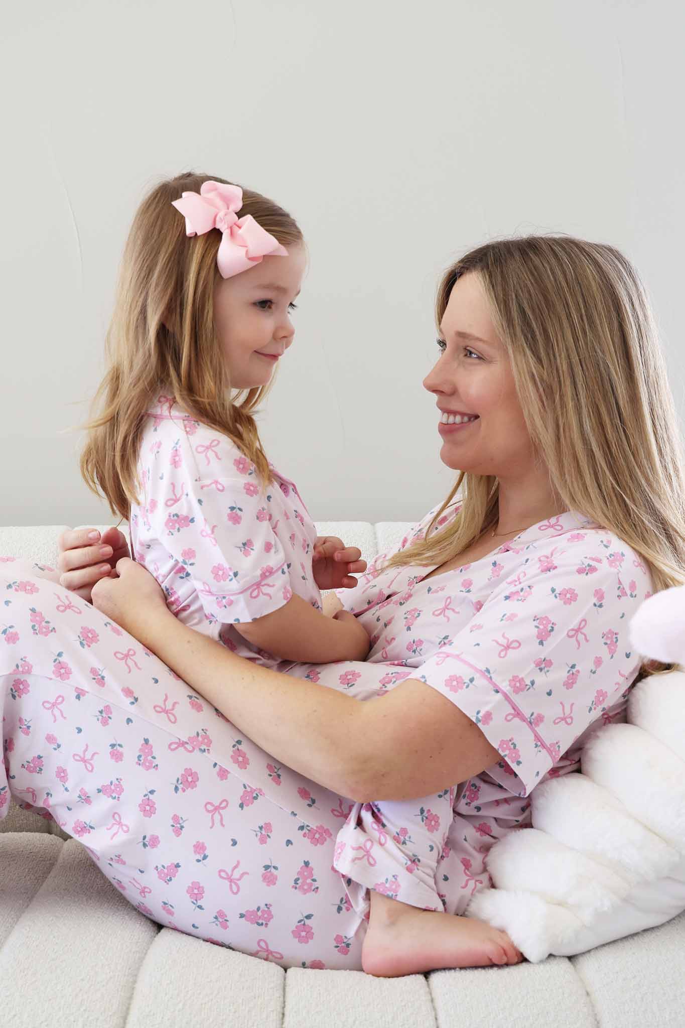 Girl's Two Piece Flare Lounge Set | Ribbon & Roses Pink
