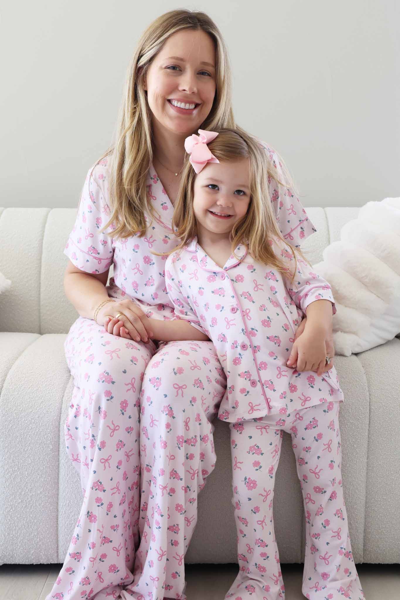 Girl's Two Piece Flare Lounge Set | Ribbon & Roses Pink