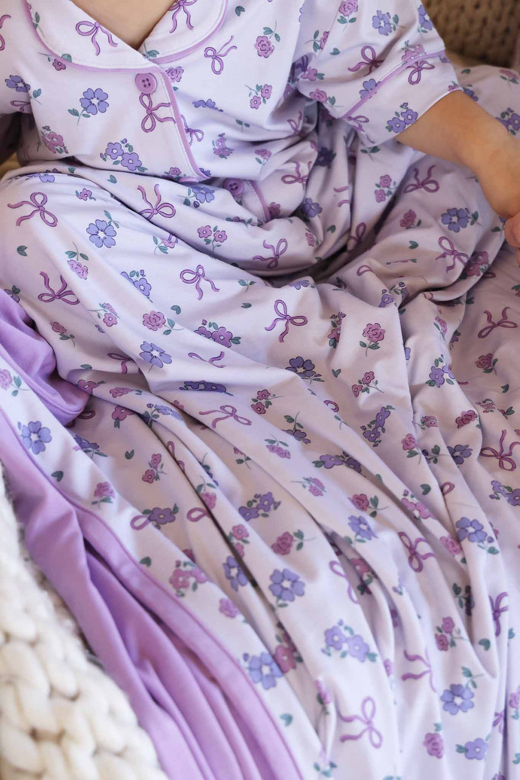 Ribbon & Roses Double Sided Bamboo Blanket | Purple