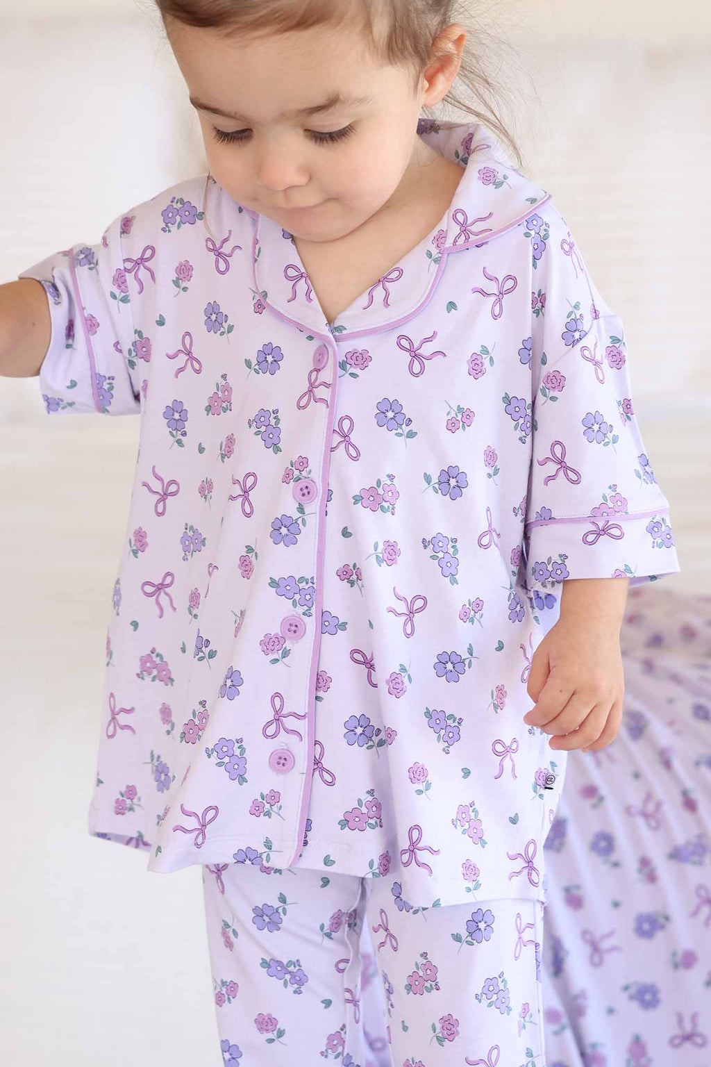 Girl's Two Piece Flare Lounge Set | Ribbon & Roses Purple
