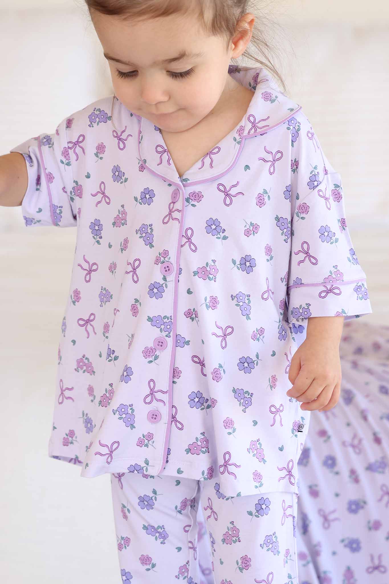 Girl's Two Piece Flare Lounge Set | Ribbon & Roses Purple