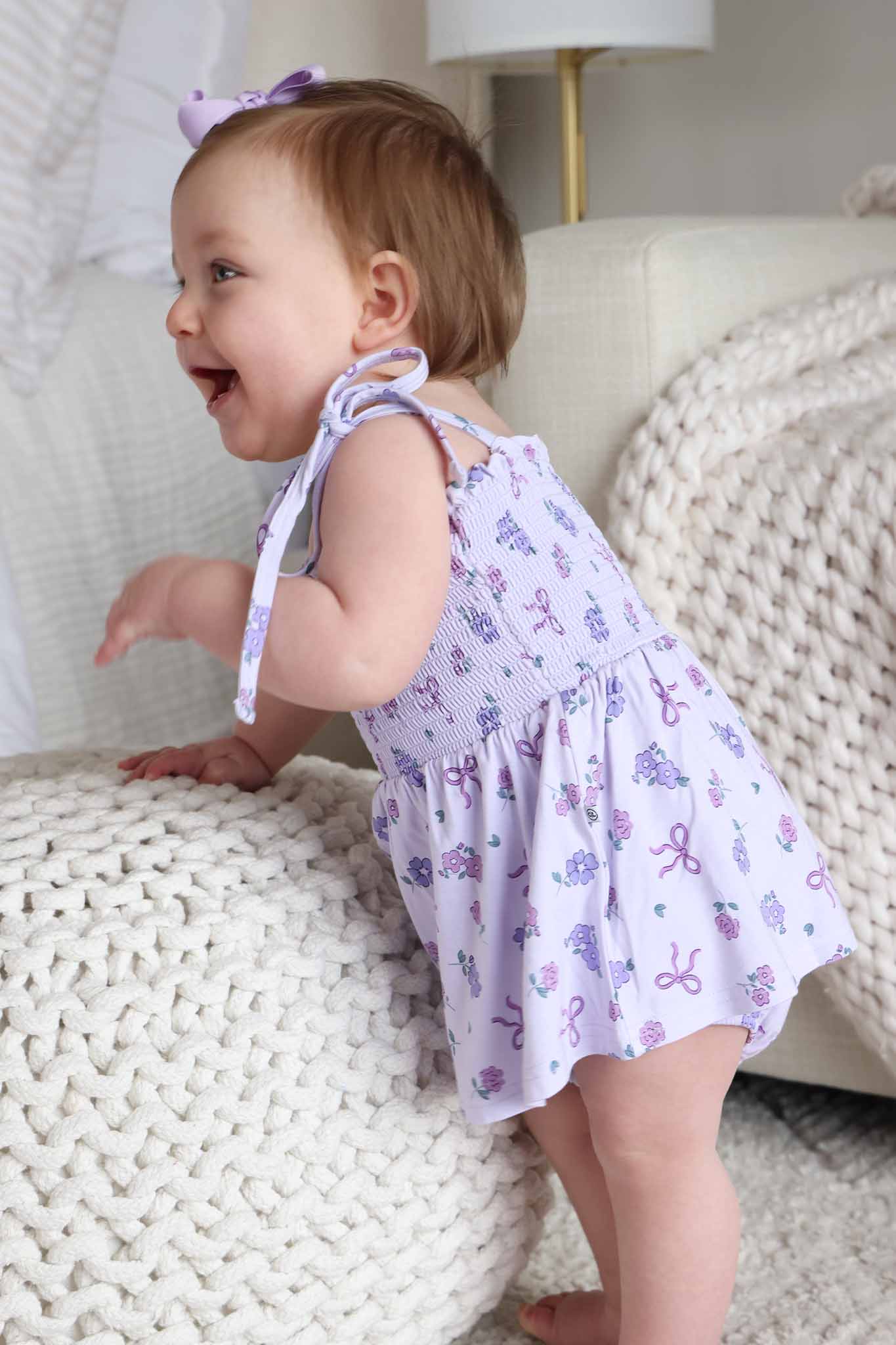 Smocked Twirl Bodysuit | Ribbon & Roses Purple
