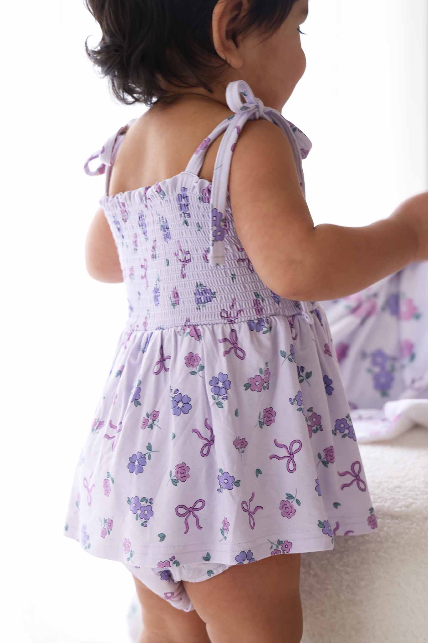 Smocked Twirl Bodysuit | Ribbon & Roses Purple