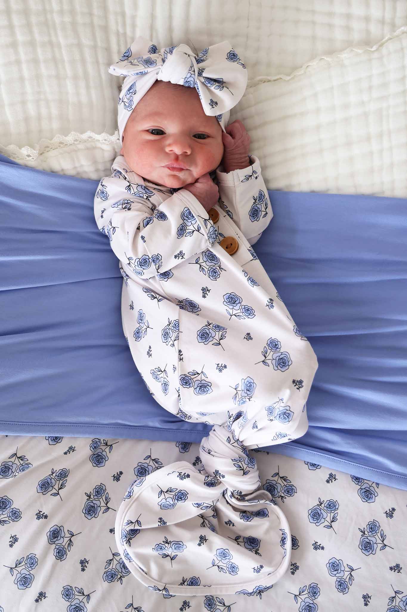 Sapphire Garden Newborn Baby Knot Gown & Hat Set