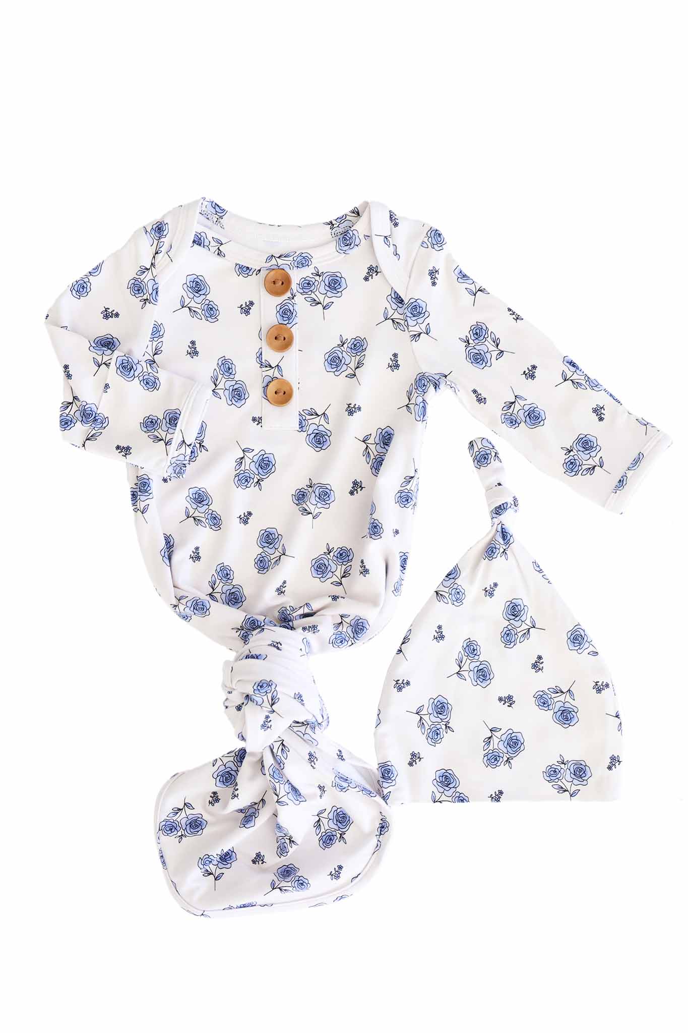 Sapphire Garden Newborn Baby Knot Gown & Hat Set