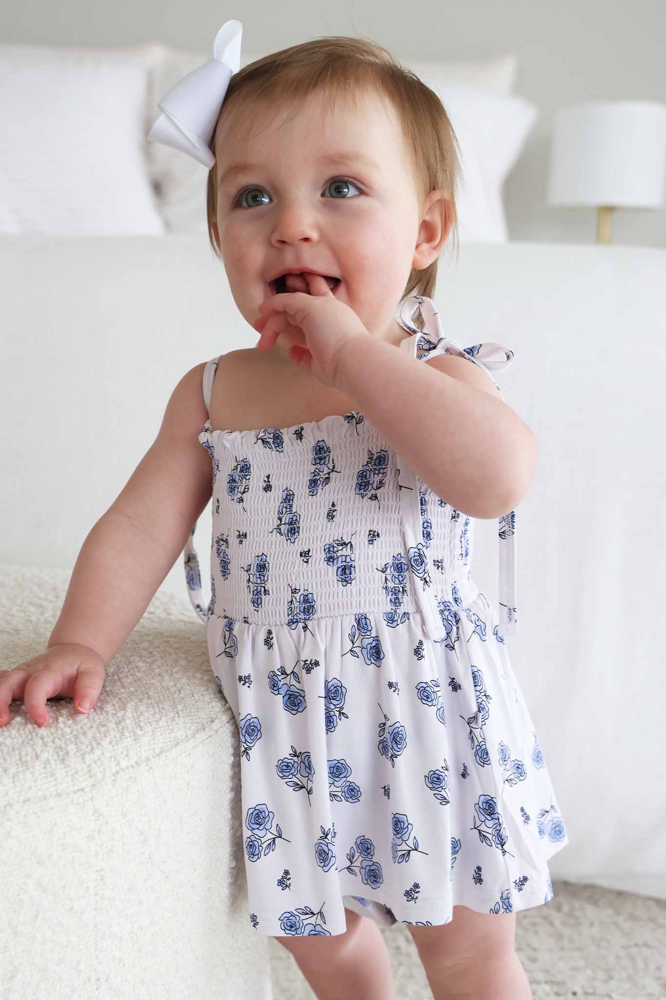 Smocked Twirl Bodysuit | Sapphire Garden