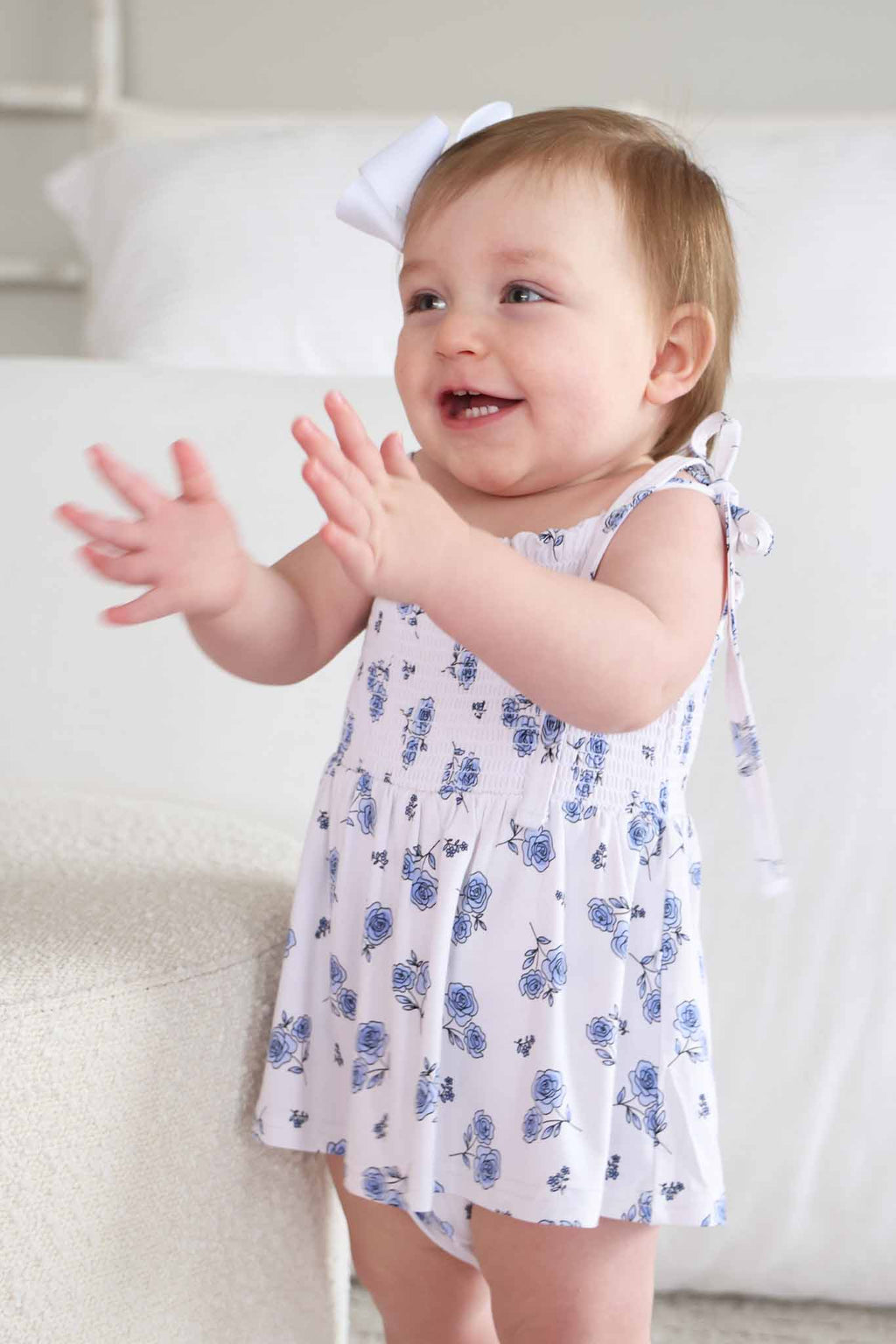 Smocked Twirl Bodysuit | Sapphire Garden