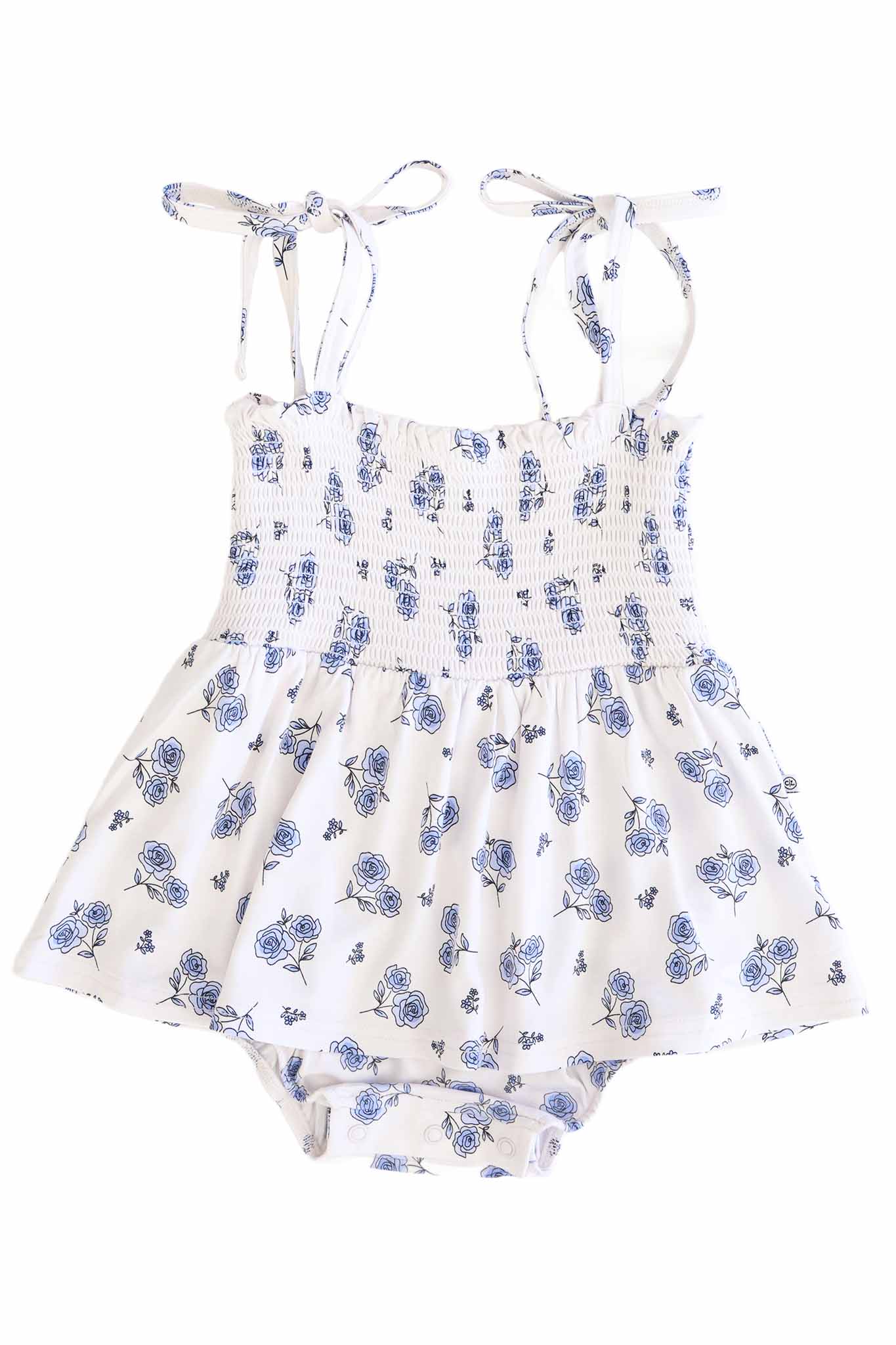 Smocked Twirl Bodysuit | Sapphire Garden